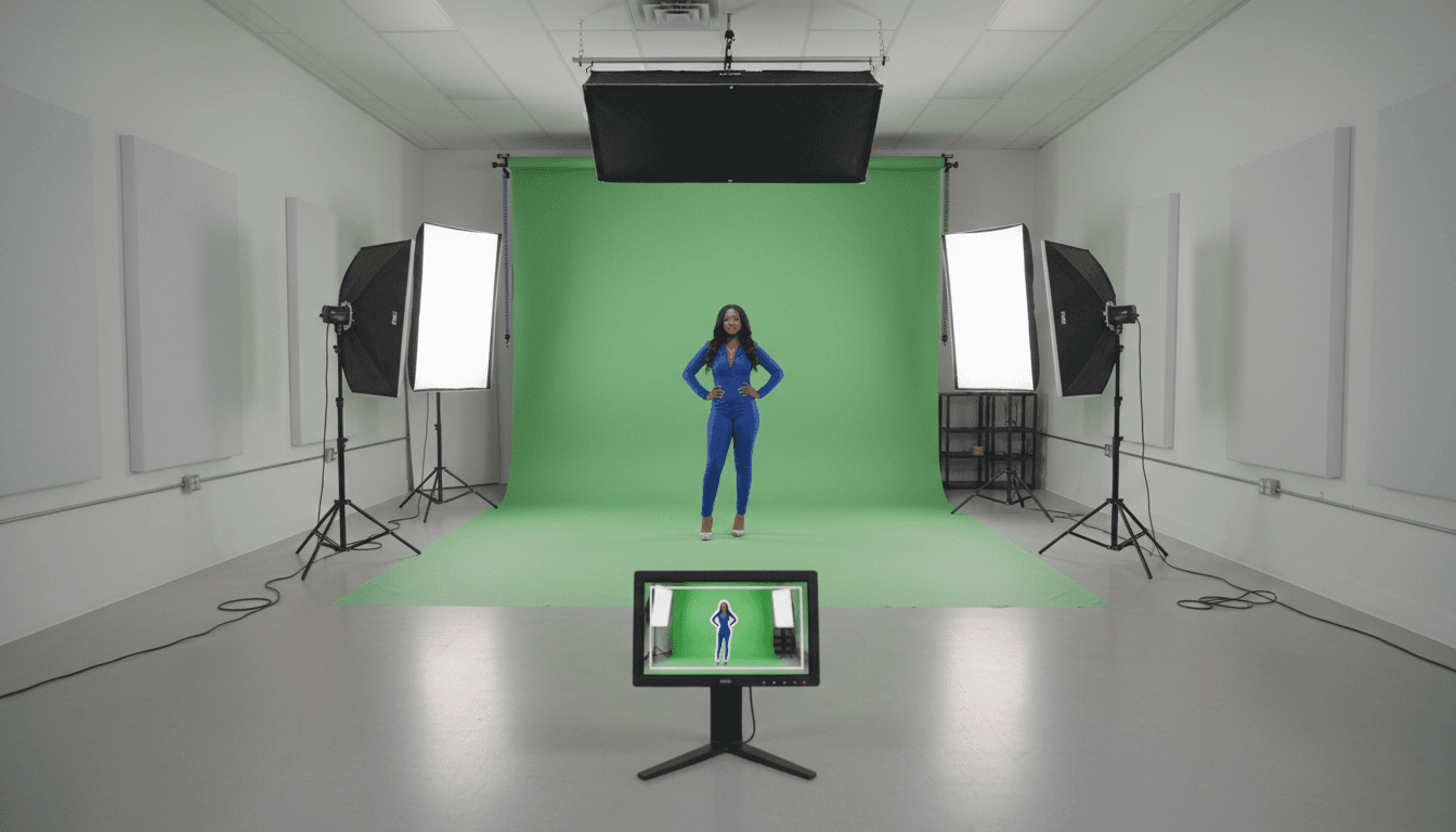 Studio de création de contenu avec décors modulables et éclairage professionnel